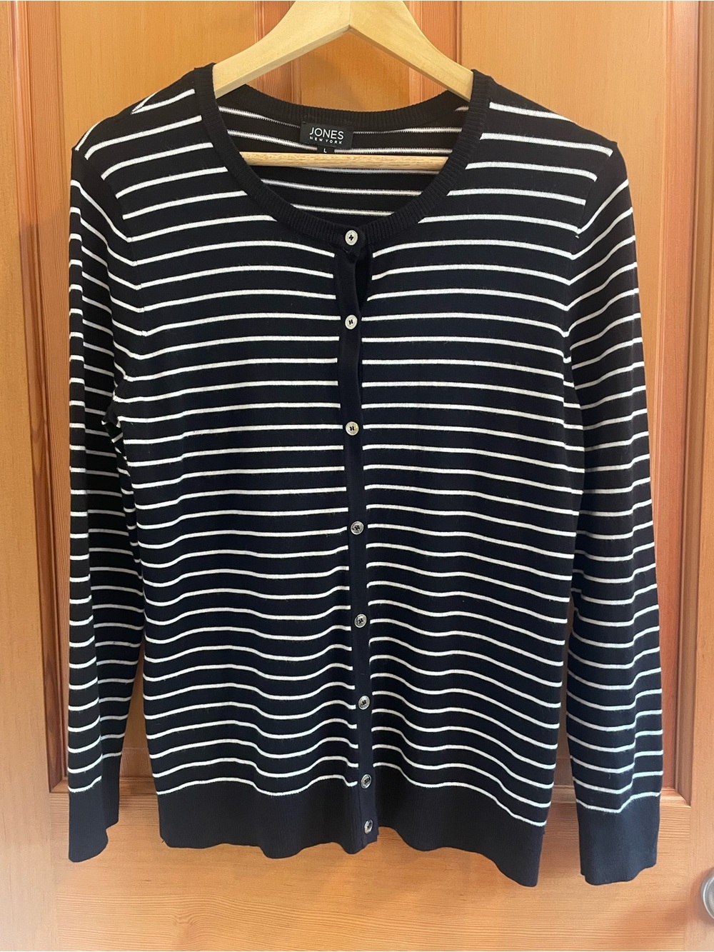 Jones New York Striped Cardigan, Gold Buttons